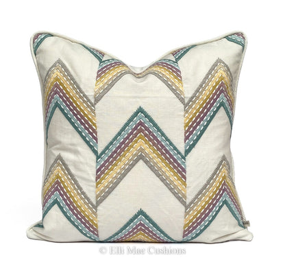 Luxury Designer Chevron Zig Zag Embroidered Green Yellow Cushion Pillow Cover