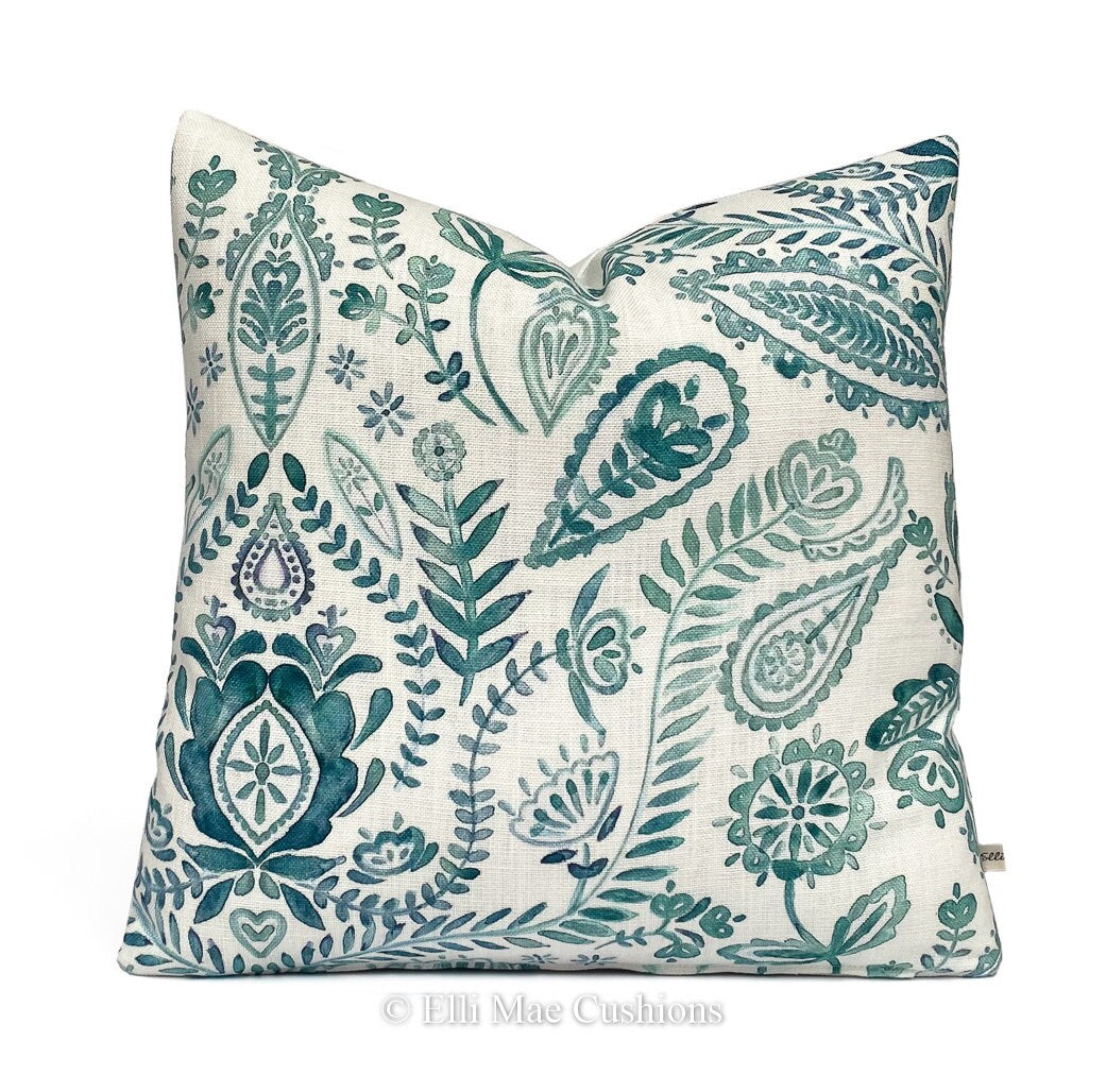 Bluebellgray Luxury Designer Aria Teal Floral Cushion Pillow Throw Cover