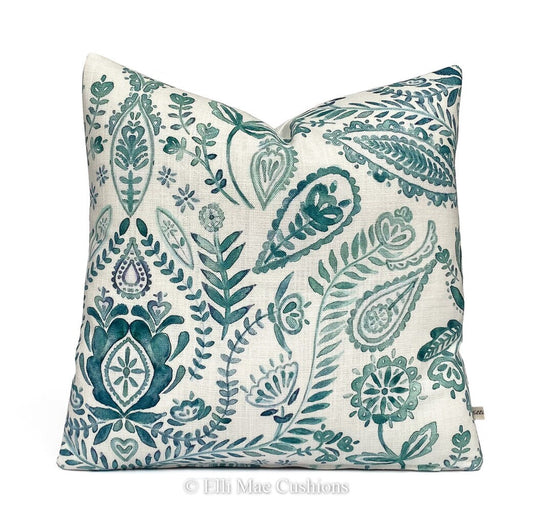 Bluebellgray Luxury Designer Aria Teal Floral Cushion Pillow Throw Cover