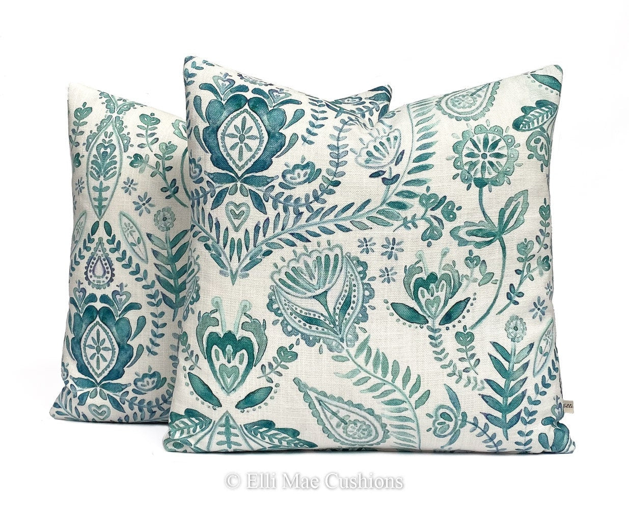 Bluebellgray Luxury Designer Aria Teal Floral Cushion Pillow Throw Cover