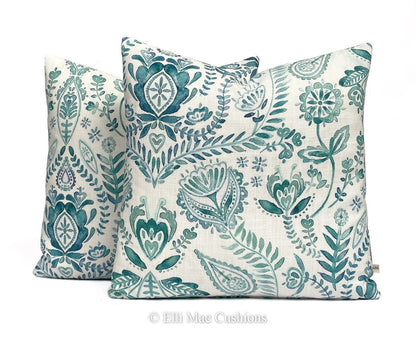 Bluebellgray Luxury Designer Aria Teal Floral Cushion Pillow Throw Cover