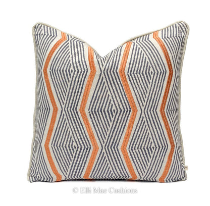 Jane Churchill Zhiri Embroidered Zig Zag Blue Orange Contemporary Cushion Cover
