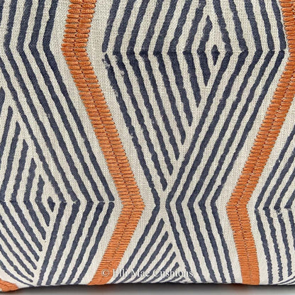 Jane Churchill Zhiri Embroidered Zig Zag Blue Orange Contemporary Cushion Cover