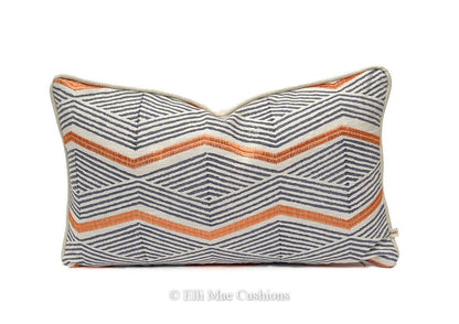 Jane Churchill Zhiri Embroidered Zig Zag Blue Orange Contemporary Cushion Cover