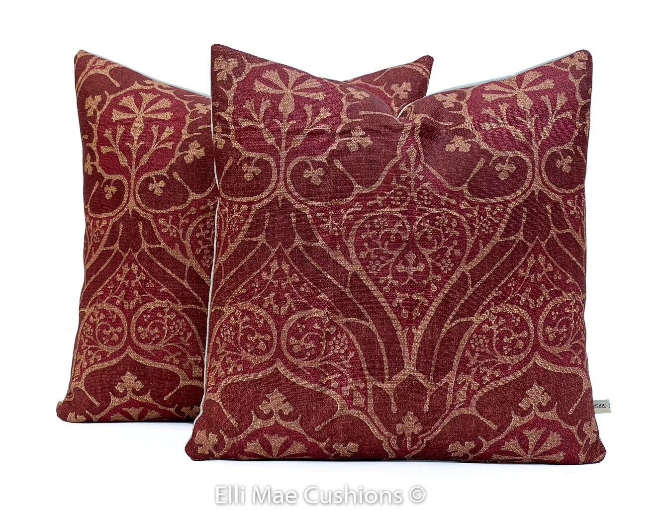 William Morris Voysey Luxury Designer Vintage Red Burgundy Cushion Pillow Throw Cover