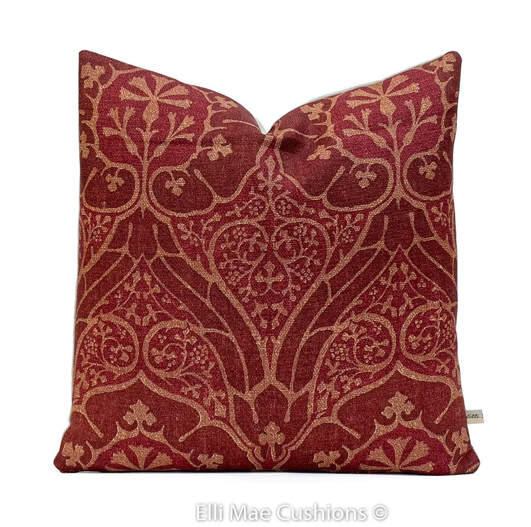 William Morris Voysey Luxury Designer Vintage Red Burgundy Cushion Pillow Throw Cover