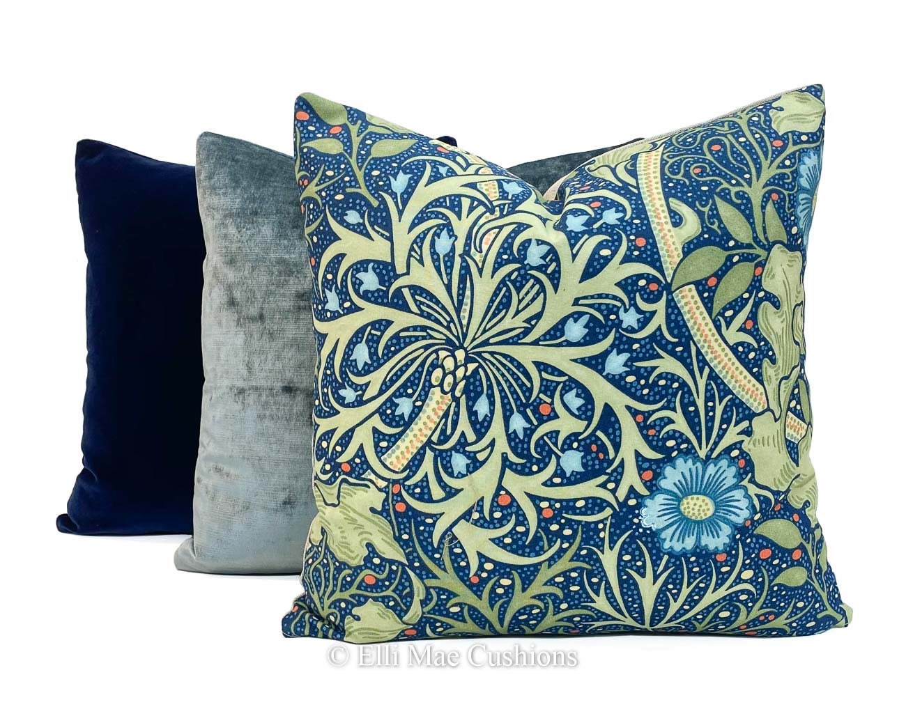 William Morris Luxury Designer Seaweed Colbalt Blue Vintage Cushion Pillow Sofa Cover
