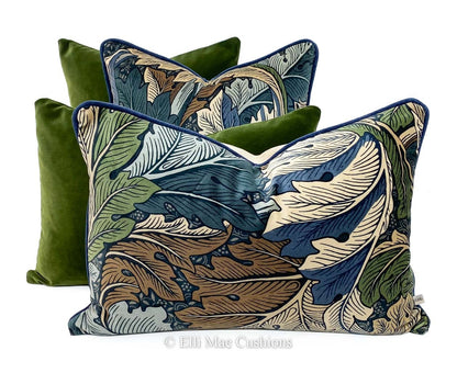 William Morris Luxury Designer Acanthus Velvet Vintage Blue Green Cushion Pillow Cover