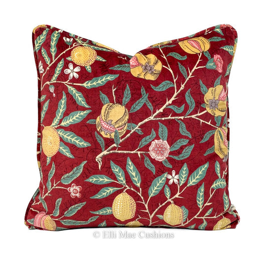 William Morris Luxury Designer Fruit Red Velvet Vintage Cushion Pillow Throw Cover