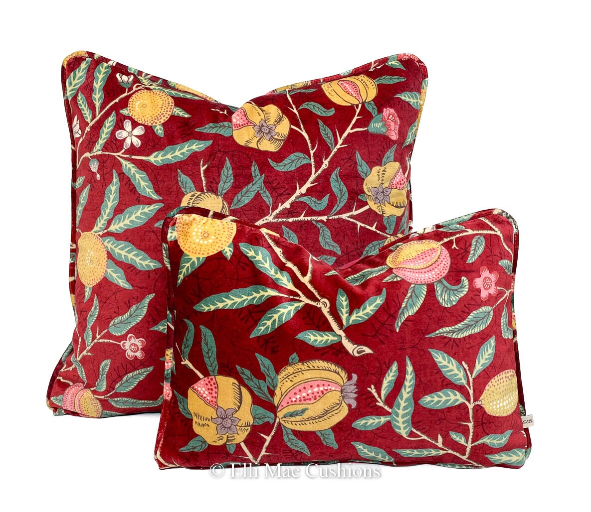 William Morris Luxury Designer Fruit Red Velvet Vintage Cushion Pillow Throw Cover