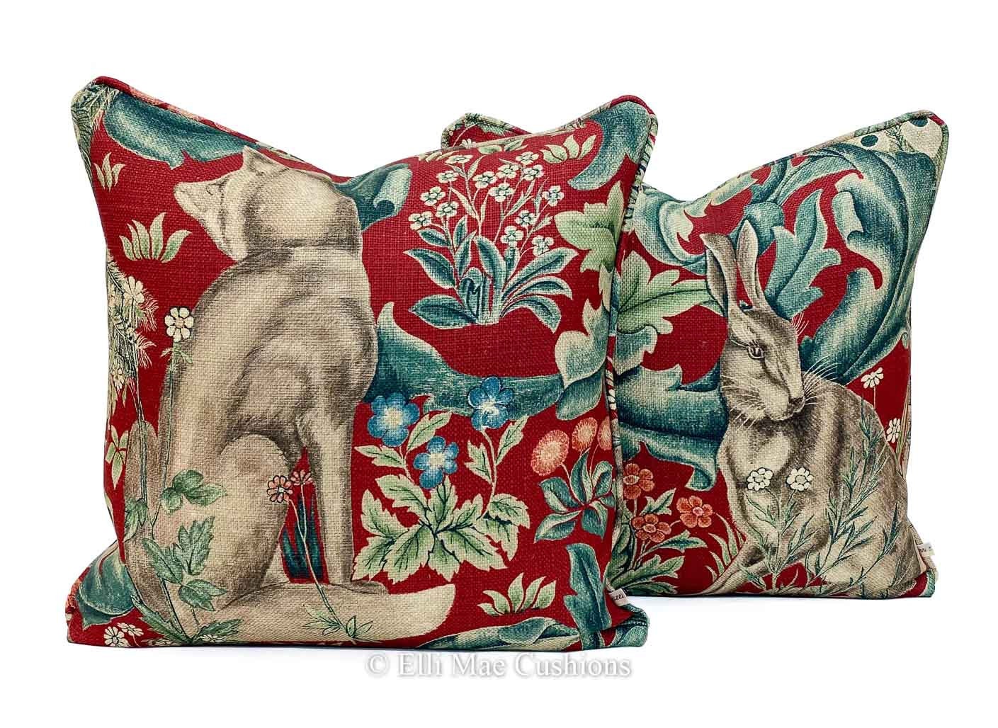 William Morris Luxury Vintage Forest Fox Red Linen Cushion Pillow Cover