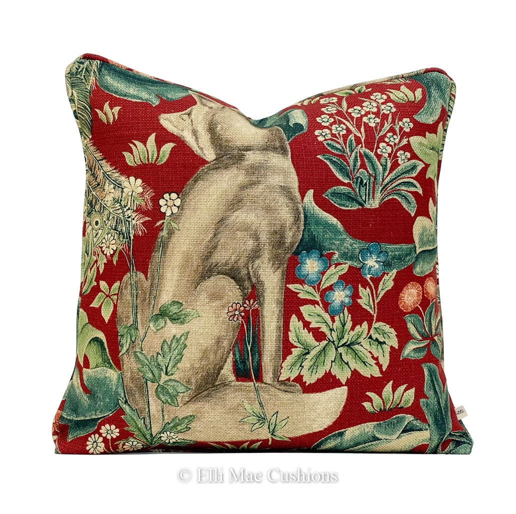 William Morris Luxury Vintage Forest Fox Red Linen Cushion Pillow Cover