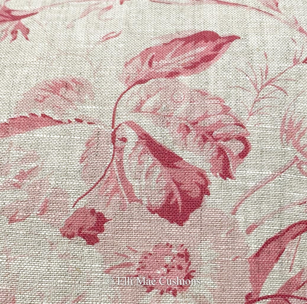 Cabbages and Roses Constance Natural Raspberry Red Linen Shabby Chic Cushion Sofa Throw Pillow Cover