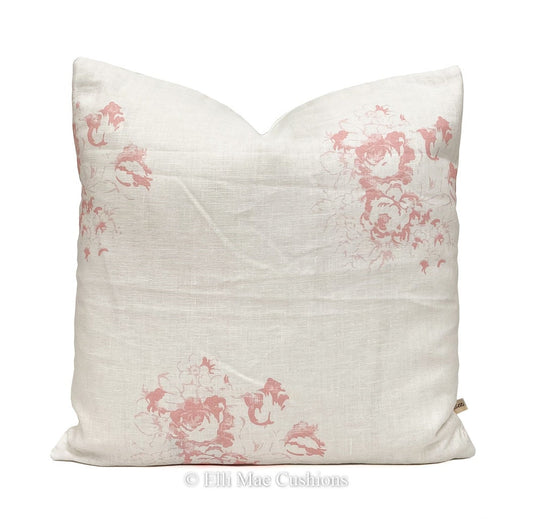 Cabbages and Roses Hatley Pink White Linen Vintage Designer Cushion Pillow Cover