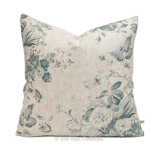 Cabbages and Roses Constance Luxury Designer Linen Teal Shabby Chic Cushion Cover