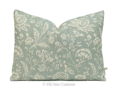 Cabbages and Roses French Toile Teal Vintage Linen Designer Sofa Throw Cushion Pillow Cover