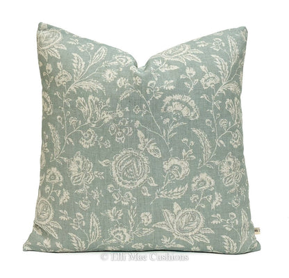 Cabbages and Roses French Toile Teal Vintage Linen Designer Sofa Throw Cushion Pillow Cover