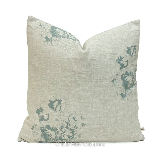 Cabbages and Roses Natural Hatley Shabby Chic Teal Sofa Cushion Pillow Cover