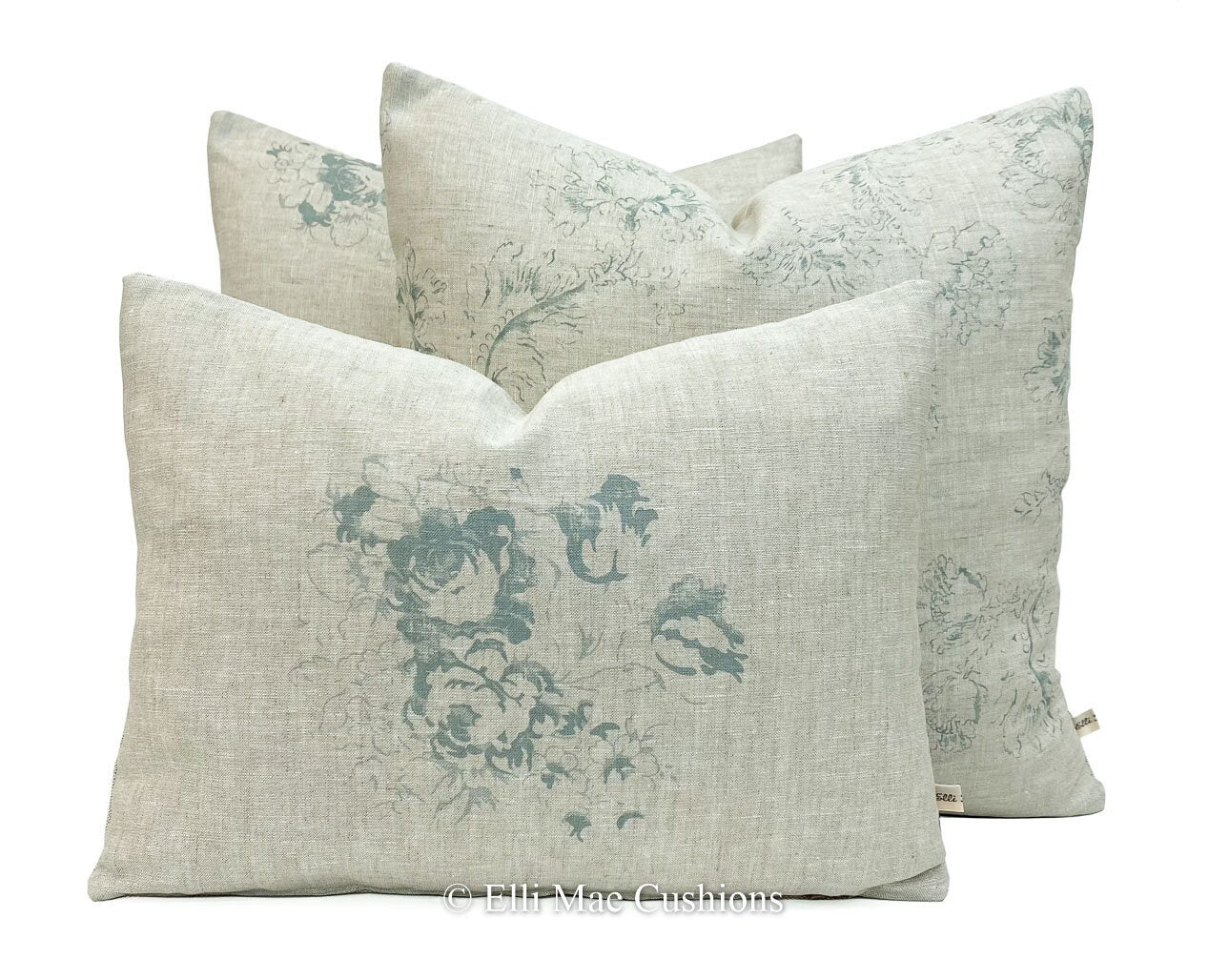 Cabbages and Roses Natural Meggernie Teal Designer Linen Cushion Pillow Cover