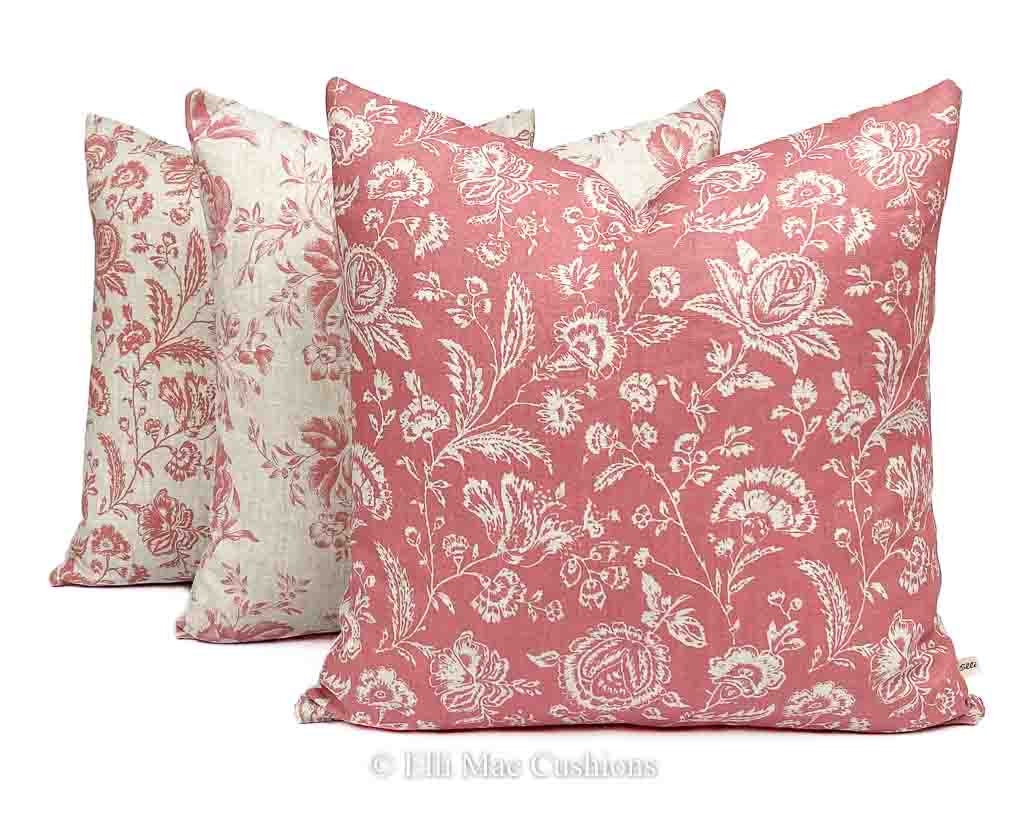 Cabbages and Roses Paris Rose Designer Raspberry Linen Cushion Pillow Cover