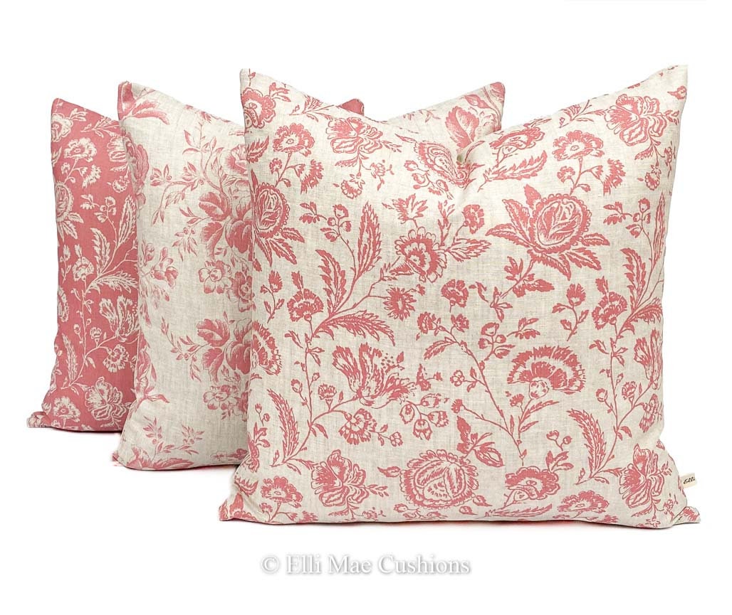 Cabbages and Roses Paris Rose Designer Raspberry Linen Cushion Pillow Cover