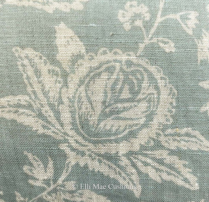 Cabbages and Roses French Toile Teal Vintage Linen Designer Sofa Throw Cushion Pillow Cover