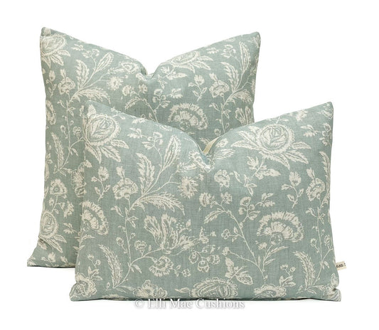 Cabbages and Roses French Toile Teal Vintage Linen Designer Sofa Throw Cushion Pillow Cover