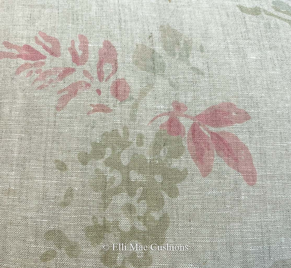 Cabbages and Roses Mary Vintage Designer Linen Fabric Pale Pink Sage Green Cushion Pillow Cover