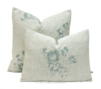 Cabbages and Roses Natural Hatley Shabby Chic Teal Sofa Cushion Pillow Cover