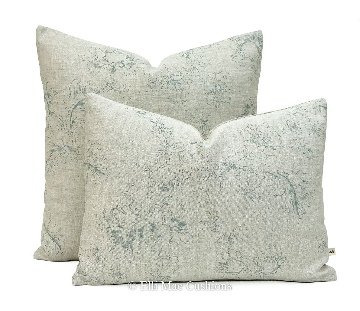 Cabbages and Roses Natural Meggernie Teal Designer Linen Cushion Pillow Cover