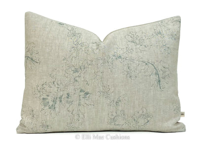 Cabbages and Roses Natural Meggernie Teal Designer Linen Cushion Pillow Cover