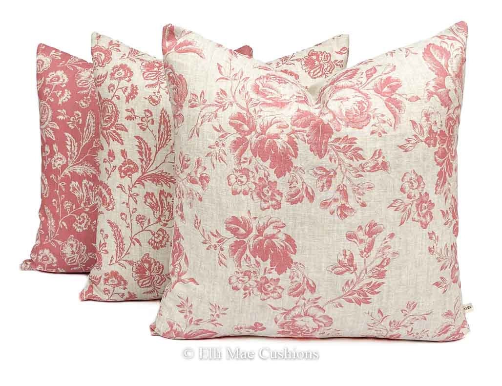 Cabbages and Roses Paris Rose Designer Raspberry Linen Cushion Pillow Cover