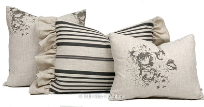 Cabbages and Roses Natural Hatley Designer Linen Black Cushion Pillow Cover