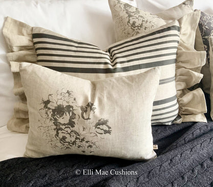 Cabbages and Roses Natural Hatley Designer Linen Black Cushion Pillow Cover