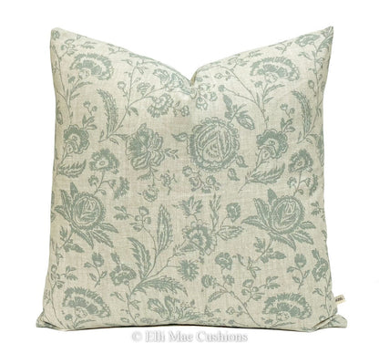 Cabbages and Roses Provence Toile Teal Luxury Designer Linen Fabric Cushion Pillow Cover