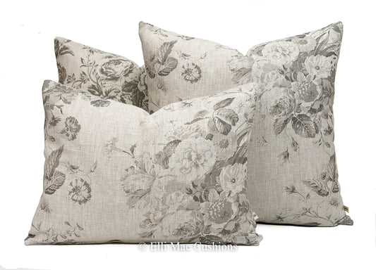 Cabbages and Roses Constance Luxury Designer Linen Charcoal Shabby Chic Cushion Cover