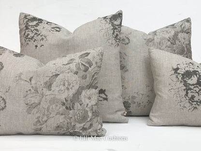 Cabbages and Roses Natural Hatley Designer Linen Black Cushion Pillow Cover