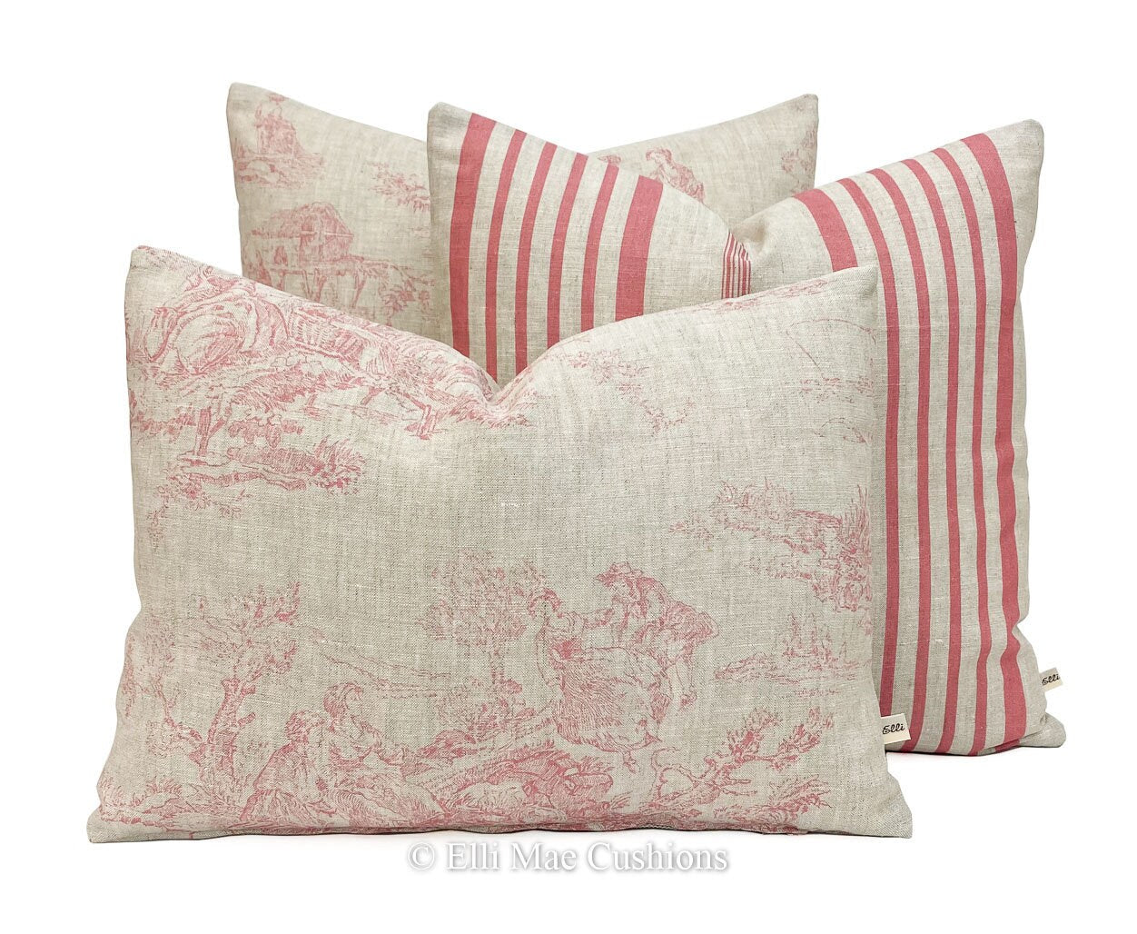 Cabbages and Roses Jolly Stripe Raspberry Designer Linen Fabric Cushion Pillow Cover