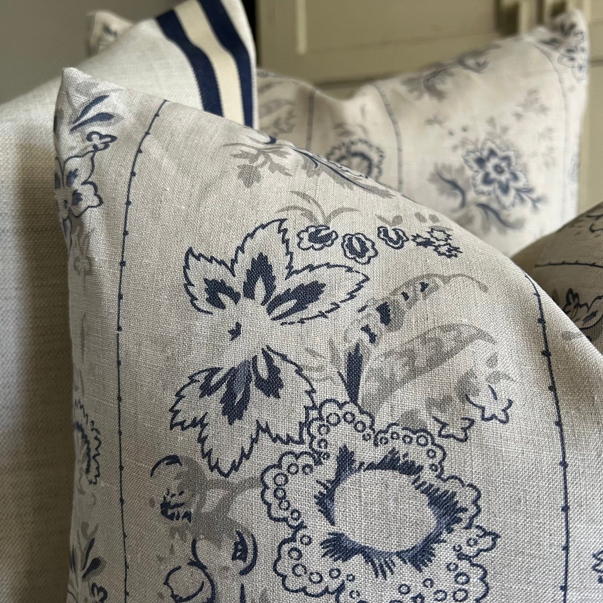 Cabbages and Roses India Rose Blue Luxury Designer Vintage Cushion Pillow Cover