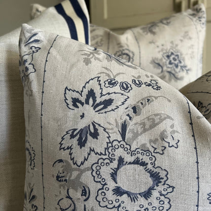 Cabbages and Roses India Rose Blue Luxury Designer Vintage Cushion Pillow Cover