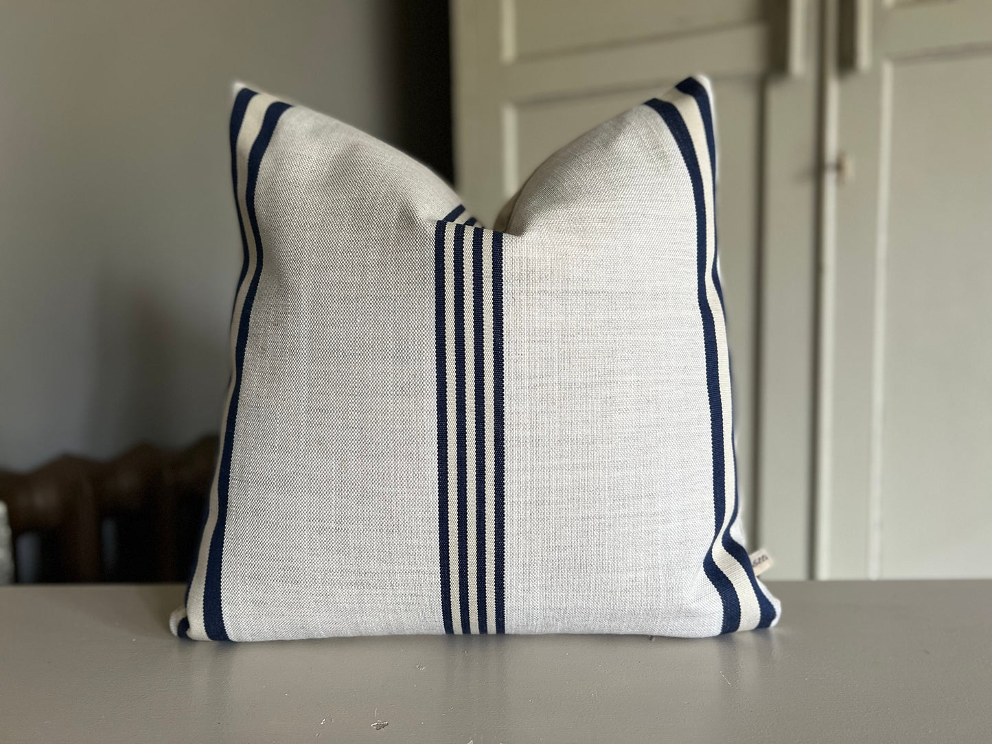 Dedar Linear Luxury Designer Blue Nautical Stripe Linen Fabric Cushion Pillow Cover