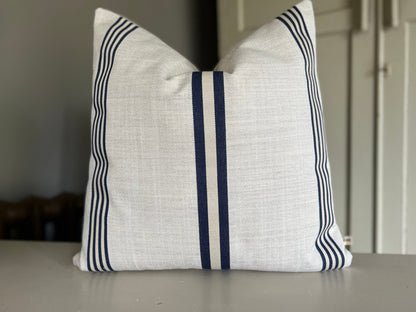 Dedar Linear Luxury Designer Blue Nautical Stripe Linen Fabric Cushion Pillow Cover