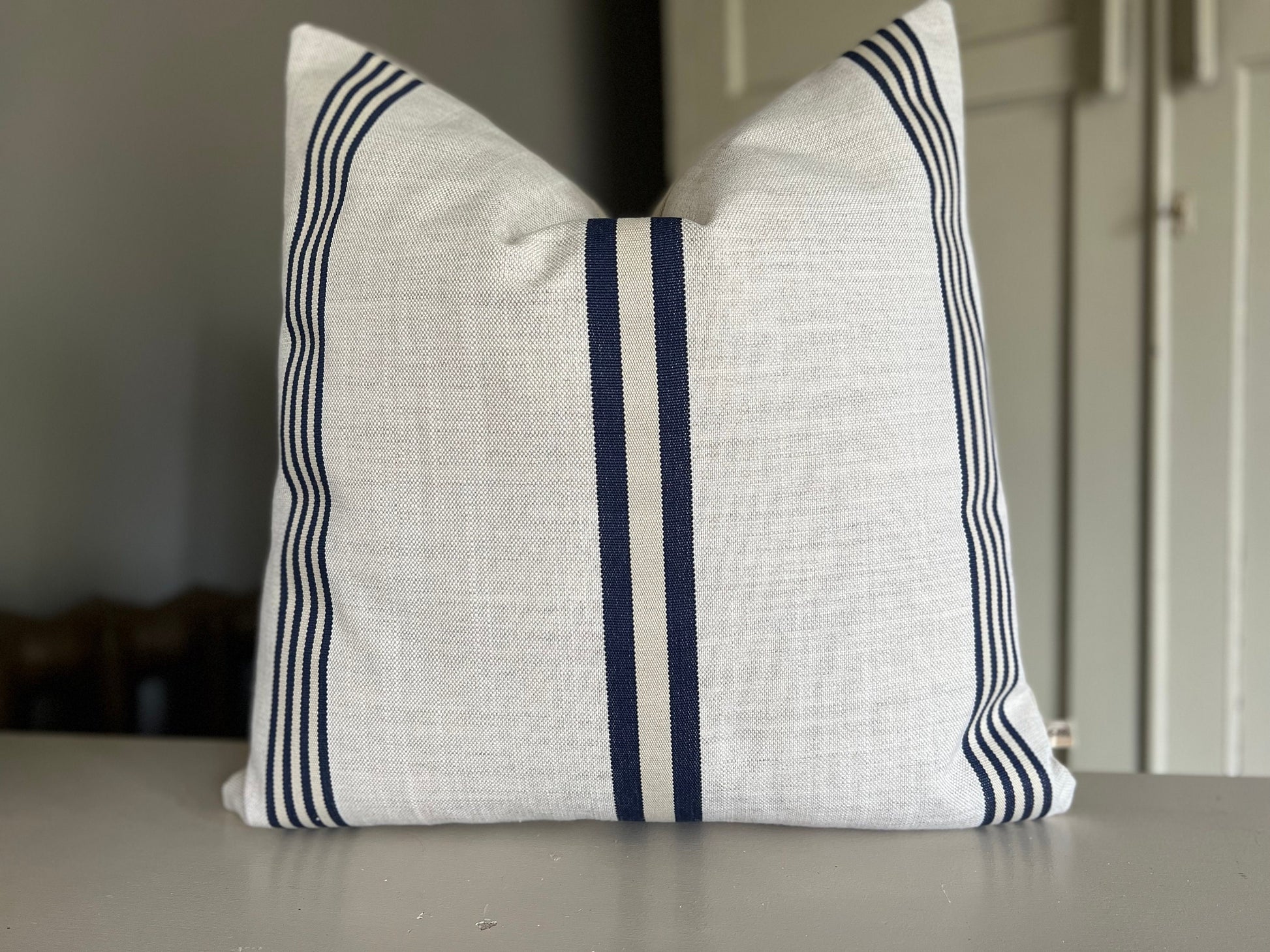 Dedar Linear Luxury Designer Blue Nautical Stripe Linen Fabric Cushion Pillow Cover