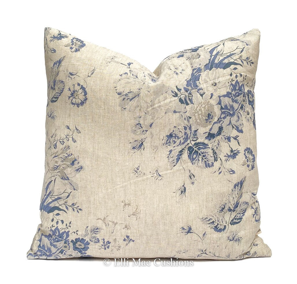 Cabbages and Roses Constance Designer Linen Navy Blue Vintage Shabby Chic Cushion Cover