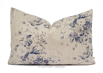 Cabbages and Roses Constance Designer Linen Navy Blue Vintage Shabby Chic Cushion Cover