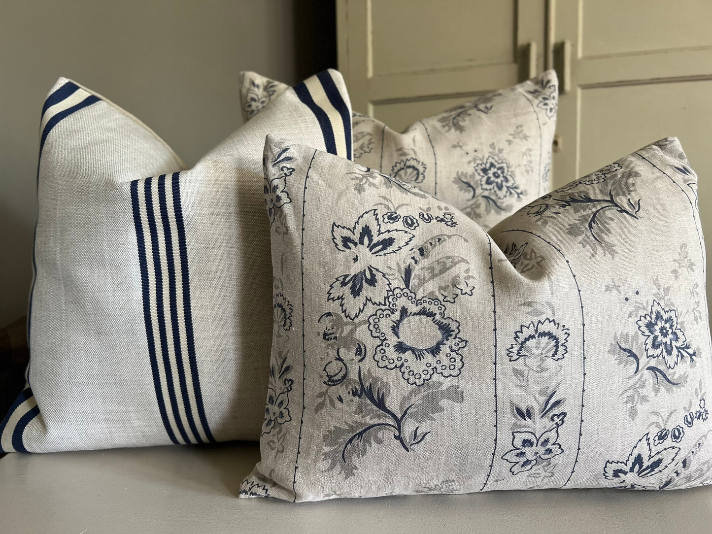Cabbages and Roses India Rose Blue Luxury Designer Vintage Cushion Pillow Cover
