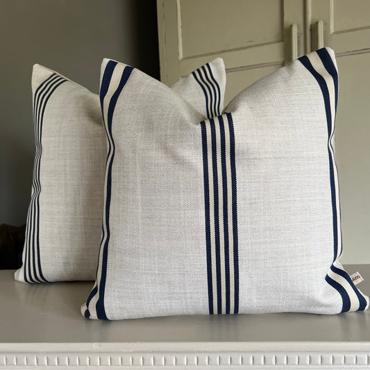 Dedar Linear Luxury Designer Blue Nautical Stripe Linen Fabric Cushion Pillow Cover