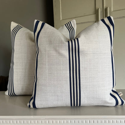 Dedar Linear Luxury Designer Blue Nautical Stripe Linen Fabric Cushion Pillow Cover