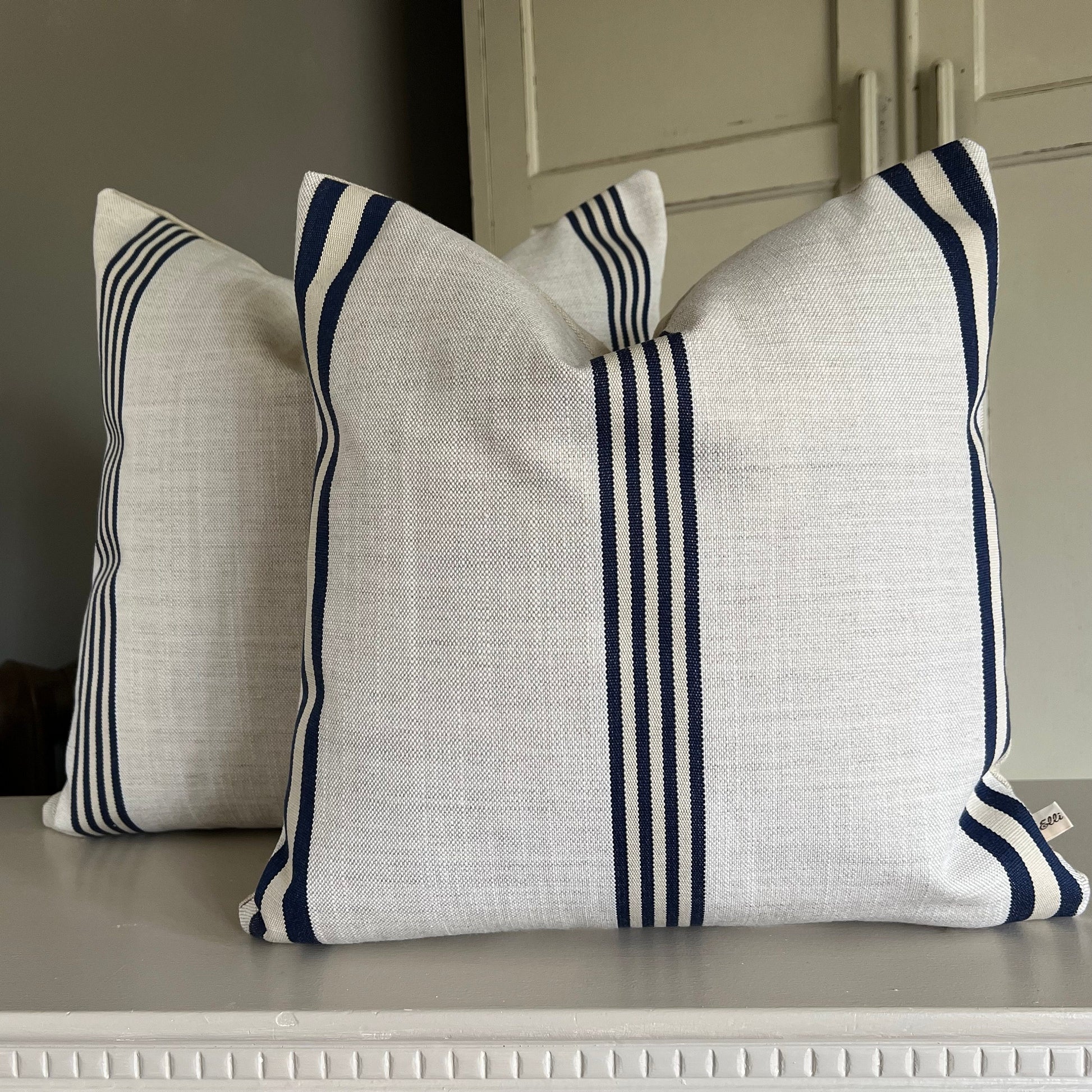 Dedar Linear Luxury Designer Blue Nautical Stripe Linen Fabric Cushion Pillow Cover