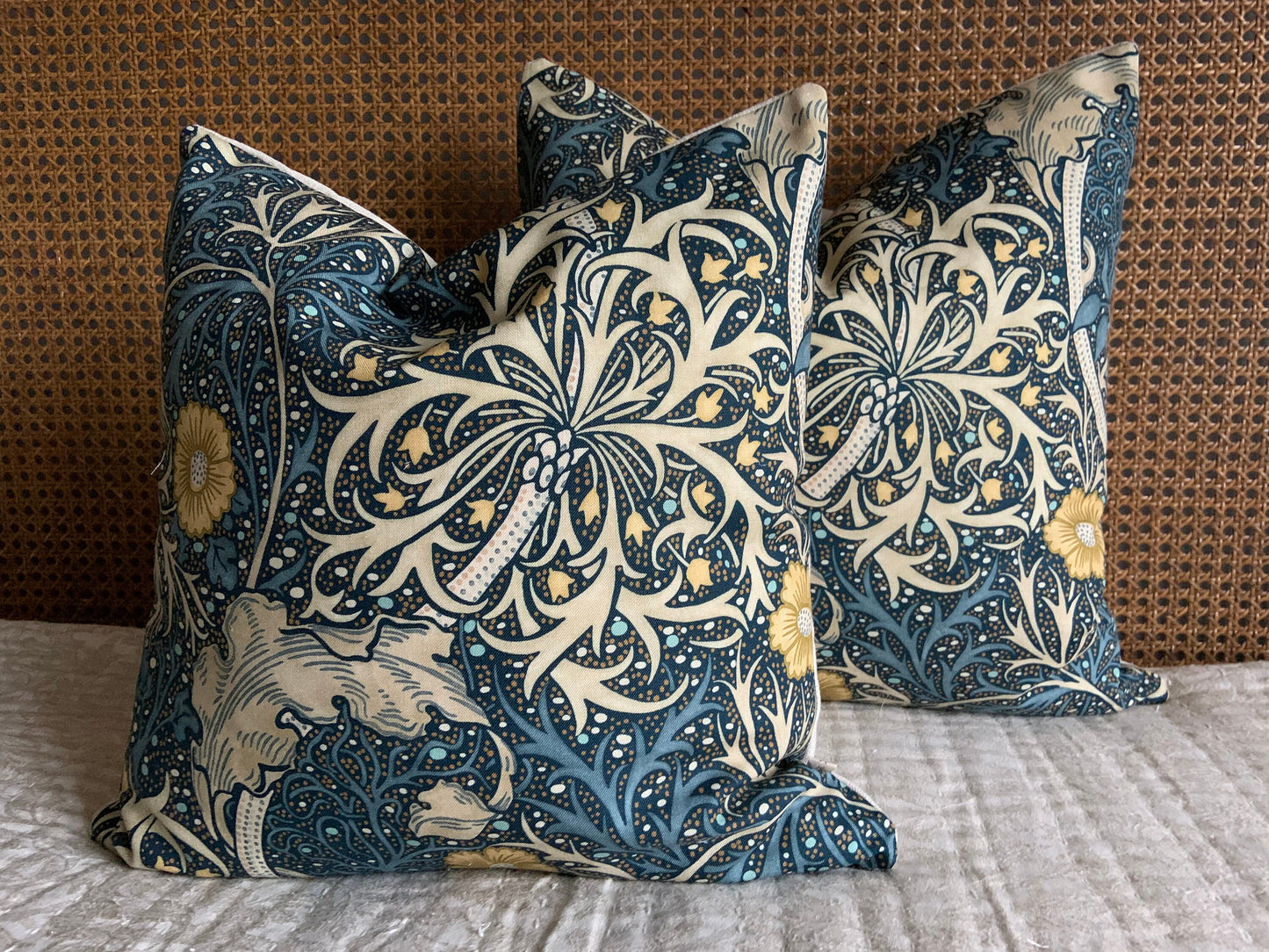 William Morris Seaweed Fabric Designer Cushion Pillow Cover Blue Green